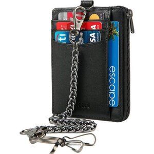 Men Minimalist RFID Wallet Biker Trucker Travel Badge Holder Zipper